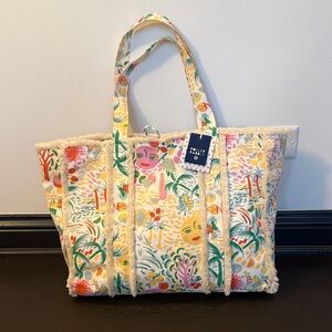 Roller Rabbit Cream Multicolor Tropical Print Canvas Tote